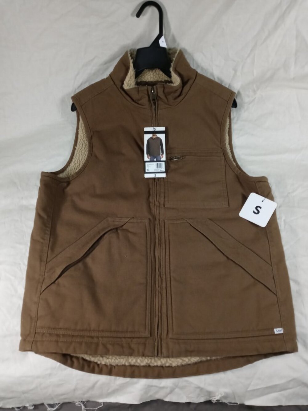 Lee Premium Men Size Small Workwear Kahiki Brown Sherpa Winter Vest in New Cond